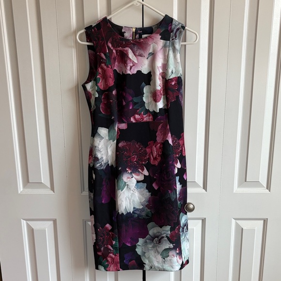 Calvin Klein Black and Purple Floral Asymmetrical Dress - Picture 1 of 6